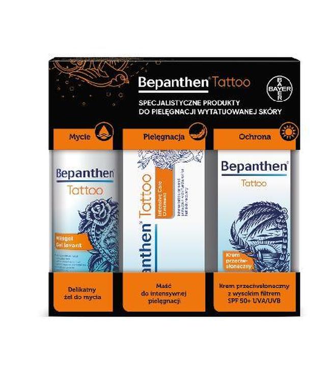Bephanten Tattoo Delikatny żel do mycia, 200 ml + Maść do intensywnej pielęgnacji, 50 g+ Krem przeciwsłoneczny SPF50+, 50 g