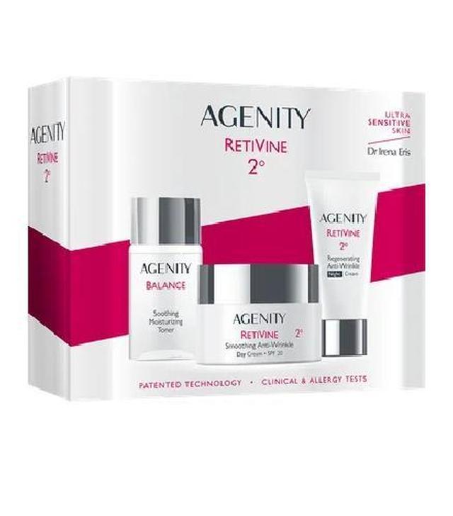 Agenity Zestaw Retivine 2° Wygładzający krem przeciwzmarszczkowy na dzień SPF 20, 50 ml + Regenerujący krem przeciwzmarszczkowy na noc, 50 ml + Łagodzący tonik nawilżający, 25 ml