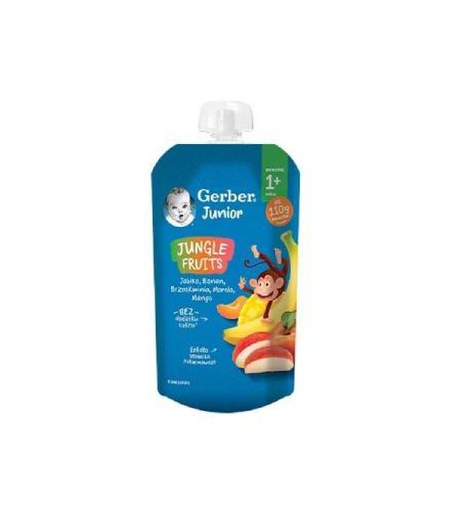 Gerber Junior Jungle Fruits Deserek jabłko banan brzoskwinia morela mango powyżej 1+ roku, 110 g