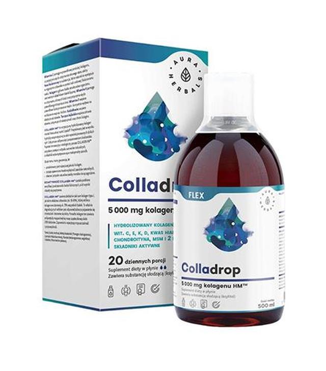 Aura Herbals Colladrop Flex 5000 mg kolagenu HM, 500 ml, cena, wskazania, właściwości