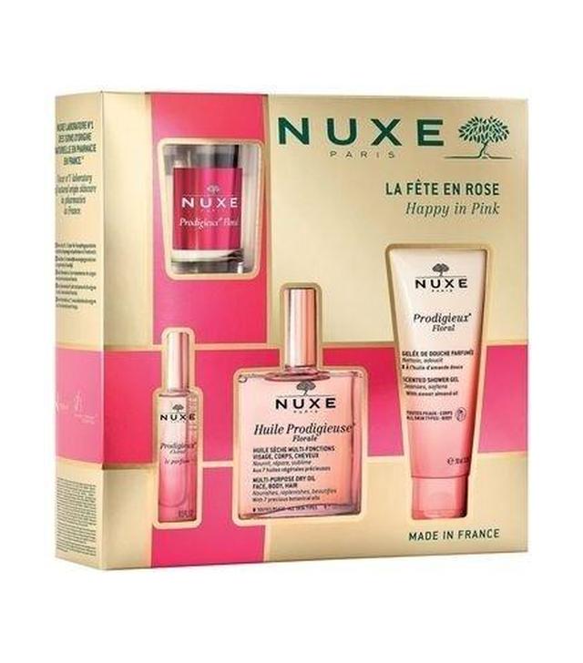 Nuxe Prodigieux Floral Zestaw świąteczny kultowy 2024 Olejek 100 ml + Żel pod prysznic 100 ml + Perfumy 15 ml + Świeczka 60 g