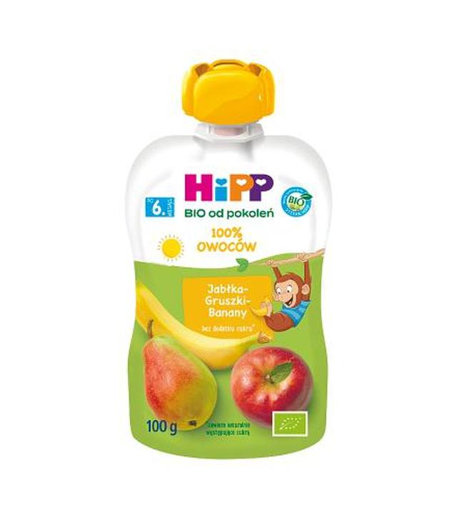 HiPP BIO od pokoleń, Jabłka-Gruszki-Banany, po 6. m-cu, 100 g, cena, wskazania, właściwości