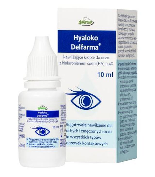 DELFARMA Hyaloko, Nawilżające krople do oczu z hialuronianem sodu 0,4%, 10 ml