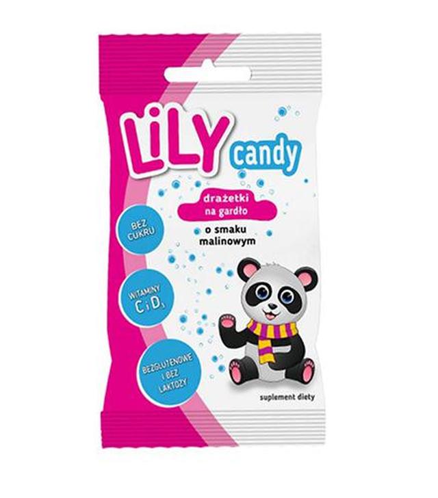 Lily Candy Drażetki na gardło o smaku malinowym bez cukru bezglutenowe, 40 g, cena, opinie, składniki