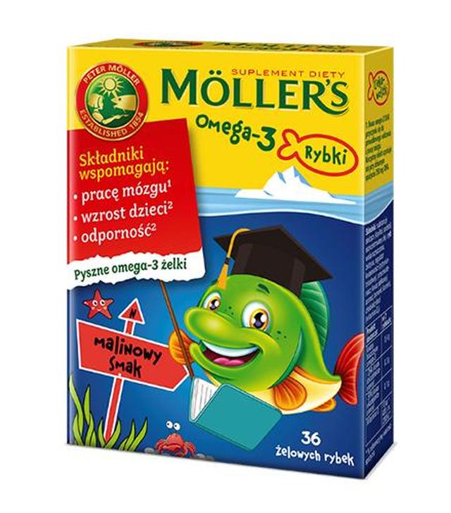 MOLLERS Omega-3 Rybki, Żelki o smaku malinowym, 36 sztuk