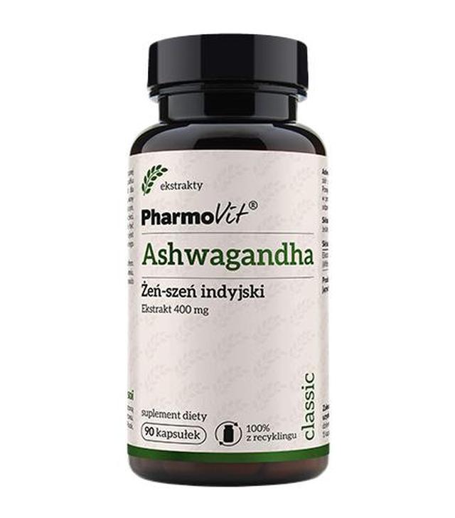 PharmoVit Ashwagandha Żeń-szeń indyjski ekstrakt 400 mg, 90 kaps., cena, opinie, składniki