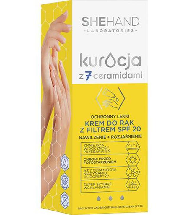 SheHand Kuracja z 7 ceramidami Ochronny lekki krem do rąk z filtrem SPF20 nawilżenie rozjaśnienie, 75 ml