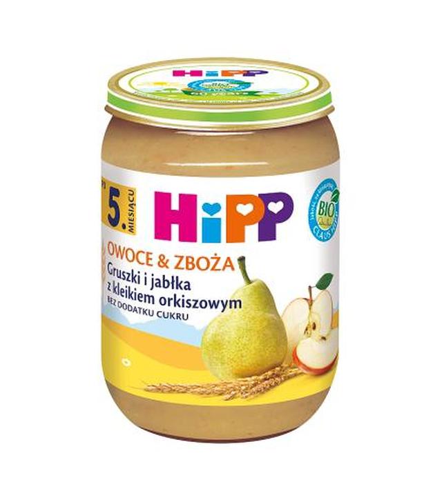 HiPP BIO od pokoleń, Gruszki i jabłka z kleikiem orkiszowym, po 5. m-cu, 190 g, cena, opinie, właściwości