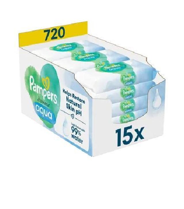 Pampers Harmonie Aqua, Chusteczki nawilżane dla dzieci, 15 opakowań