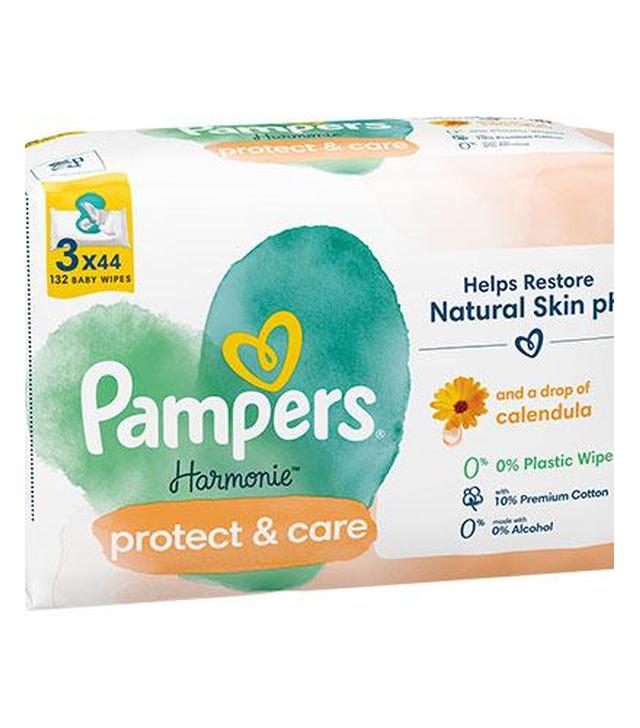 Pampers Harmonie Protect & Care Chusteczki nawilżane dla dzieci, 44 chusteczki, 3 opakowania