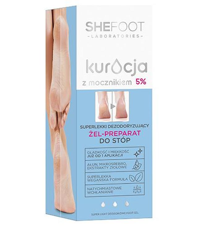 SheFoot Super lekki deodoryzujący żel-preparat do stóp mocznik 5%, 75 ml - ważny do 2025-07-30