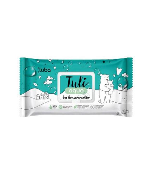 Luba Tuli Aqua, Chusteczki nawilżane bez konserwantów 99% wody, 60 sztuk