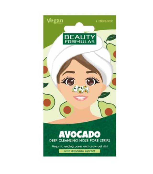 Beauty Formulas, Paski na nos głęboko oczyszczające awokado, 6 sztuk