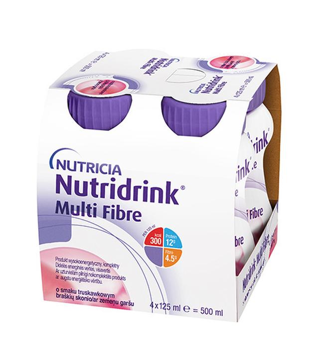 Nutridrink Multi Fibre, smak truskawkowy, płyn, 4 x 125 ml