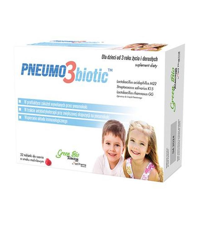 Green Bio Pneumo 3 Biotic o smaku malinowym, 32 tabl. do ssania, cena, opinie, wskazania - ważny do 2025-10-31